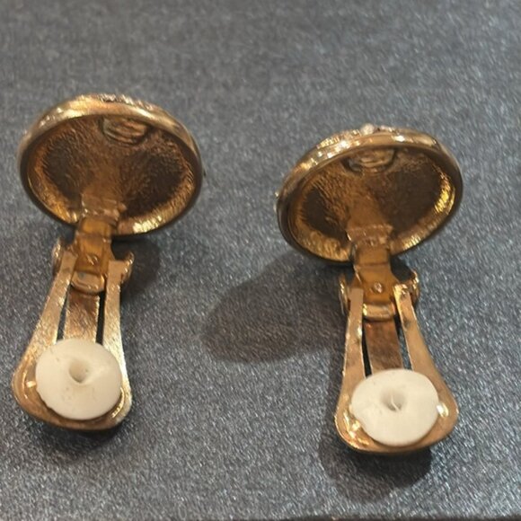 Bintage Roman Clip On Earrings Fau Pearls black with stones - Picture 4 of 8